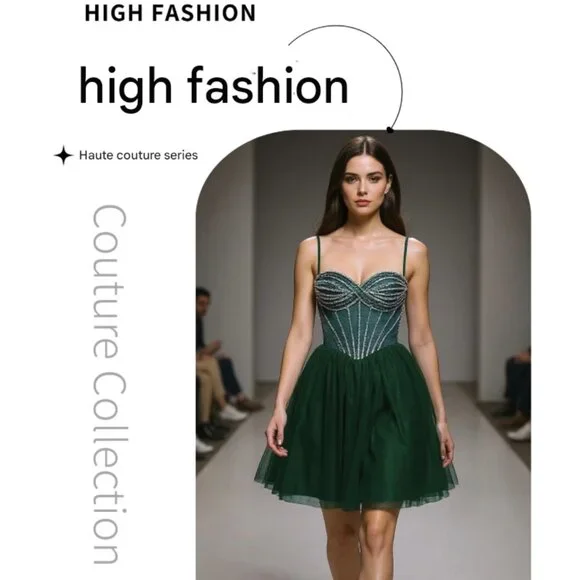 💚 Stunning Beaded Bustier Tulle Mini Dress - Picture 2 of 5